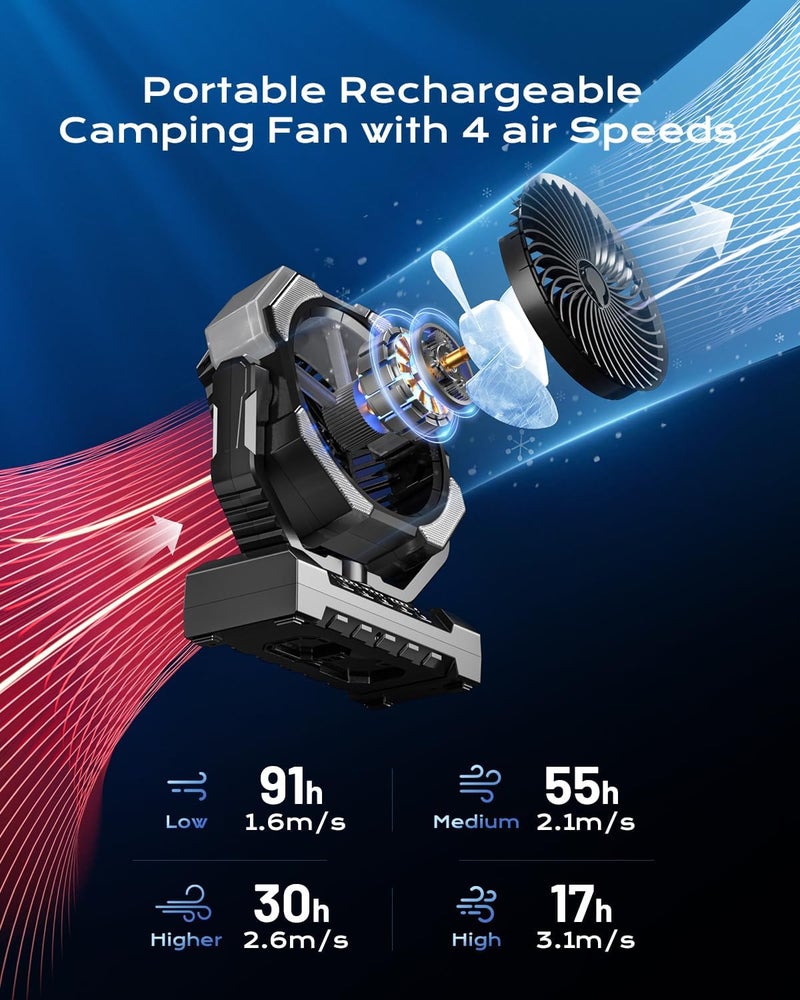 Coolice Misting Fan Portable with 9oz Water Tank, 24000mAh Rechargeable Cooling Fans for Outside, Outdoor Water Misters with 2 Mist Modes, Remote Control Camping Fan with Timer for Beach, Patios, Tents - Image 4